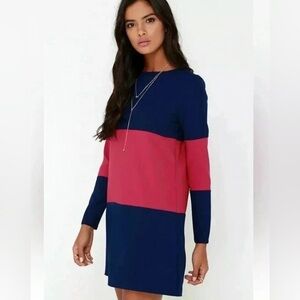 BB Dakota Colorblock shift Dress | Plus Size 1X | Fuchsia & Navy | Long Sleeve